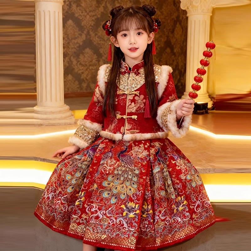 女童汉服马面裙套装儿童新中式冬装新款女孩国风新年装拜年服