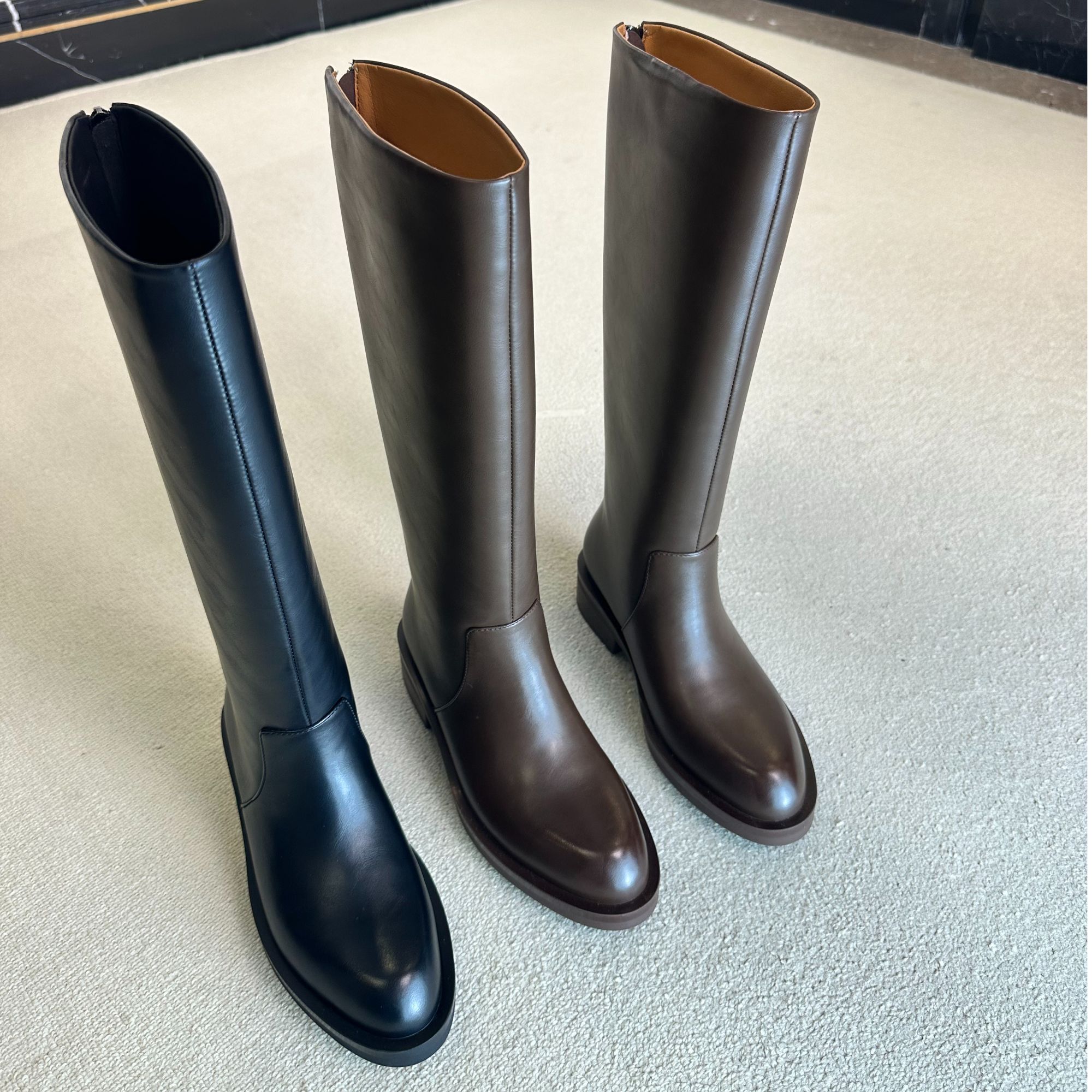 粗腿胖妹妹显瘦直筒靴4cm大筒围不过膝靴百搭大码长筒靴女6308