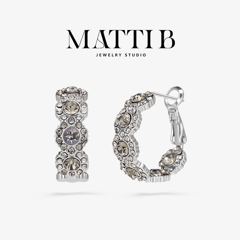 铜合金玻璃耳饰 高级感气质超闪轻奢气质耳圈女百搭高端耳环2006