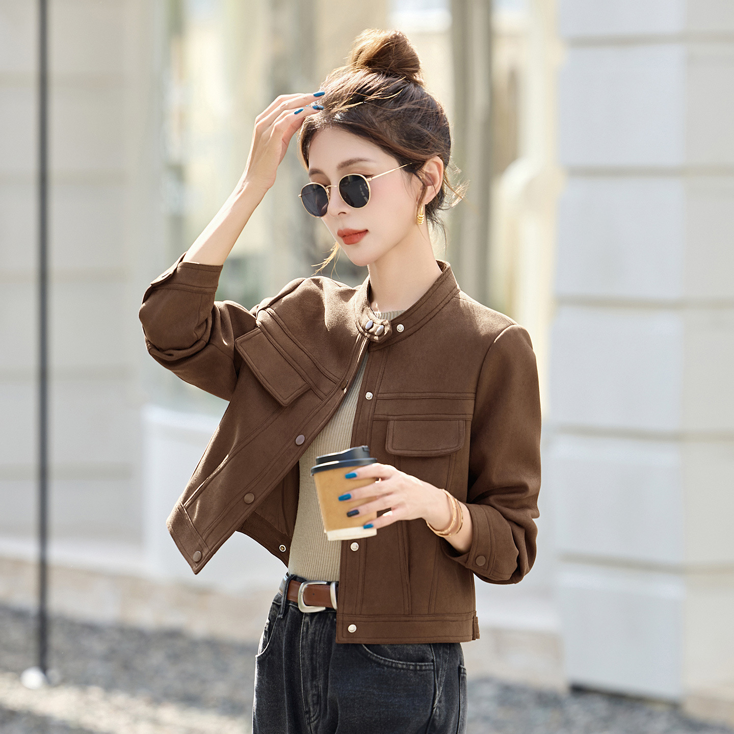 时尚外套2025秋新款爆版小个子短款显瘦立领设计感夹克上衣WA7703