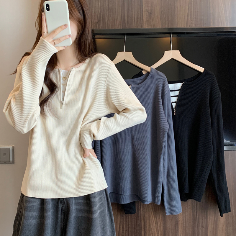 0283 胖妹妹设计感针织衫胖mm毛衣上衣大码女装打底衫女