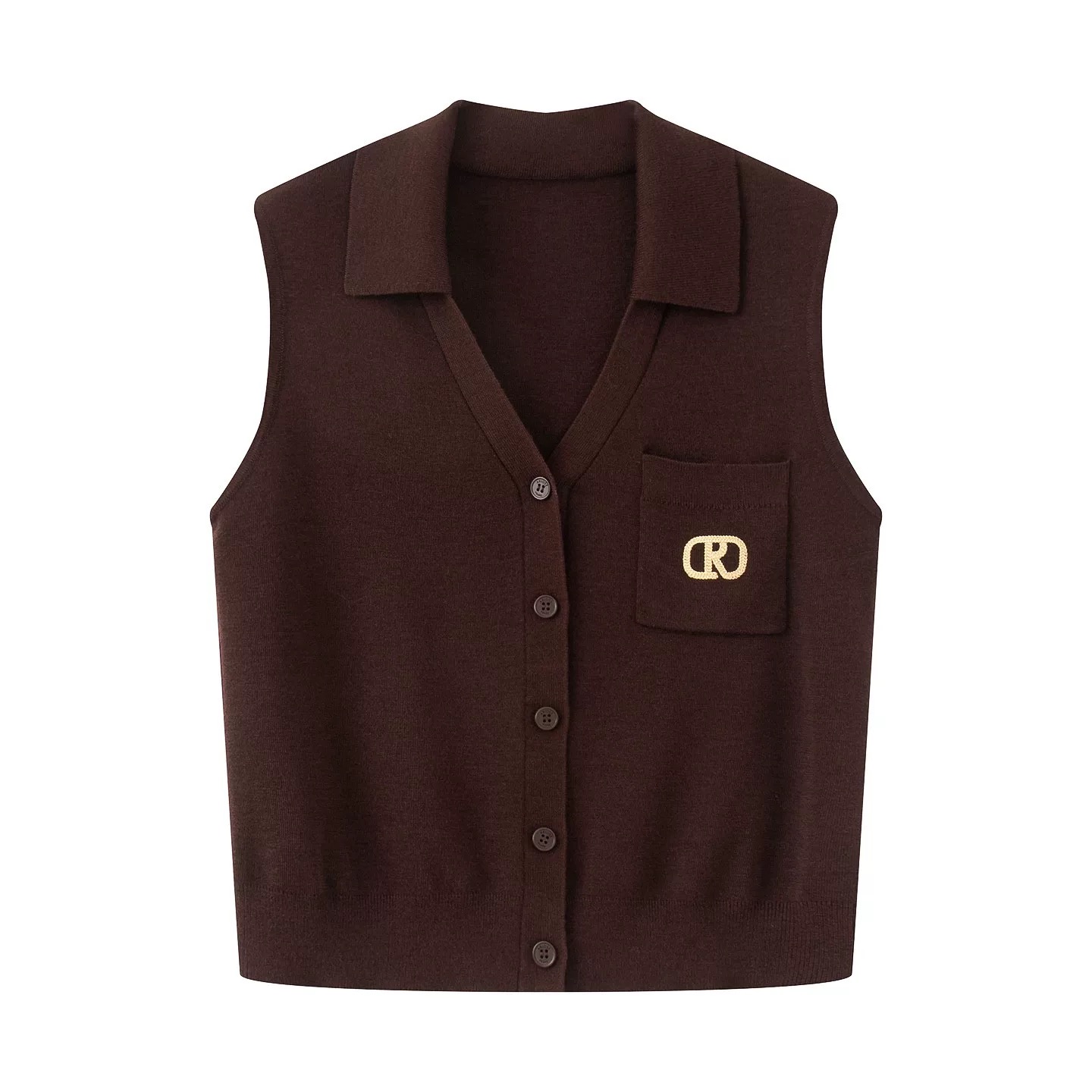 艾家2025秋季新款女装时尚POLO领无袖针织衫背心开衫803029