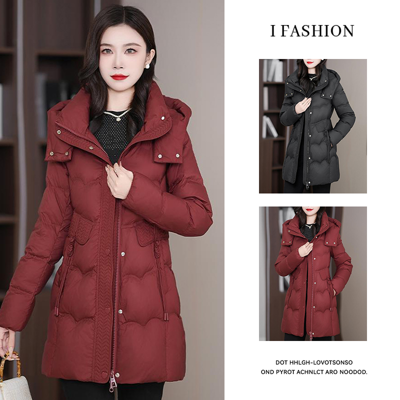 洋气羽绒棉服女2025年冬季新款时尚修身显瘦中长款保暖连帽外套潮