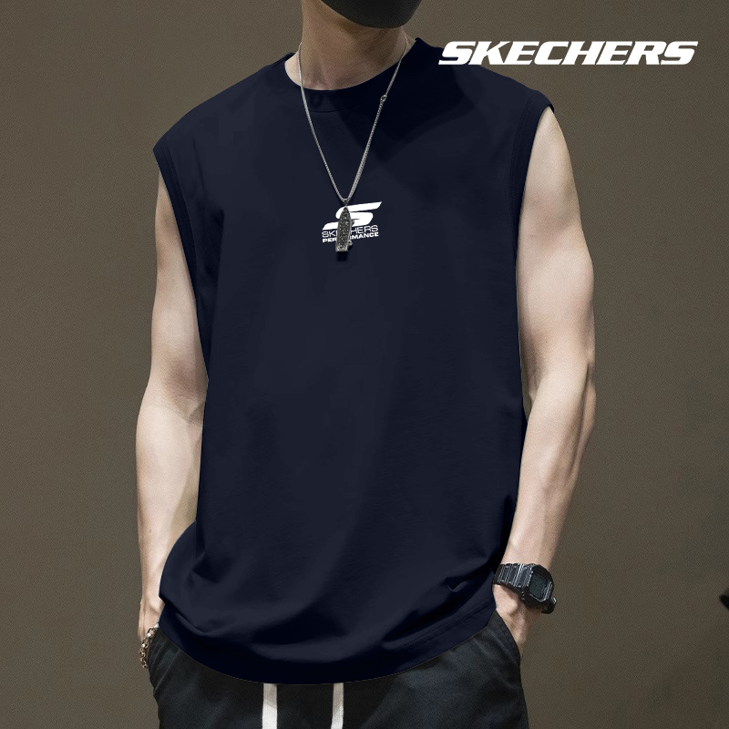 斯凯奇夏季运动健身修身无袖速干坎肩跑步撸铁上衣服训练背心透气