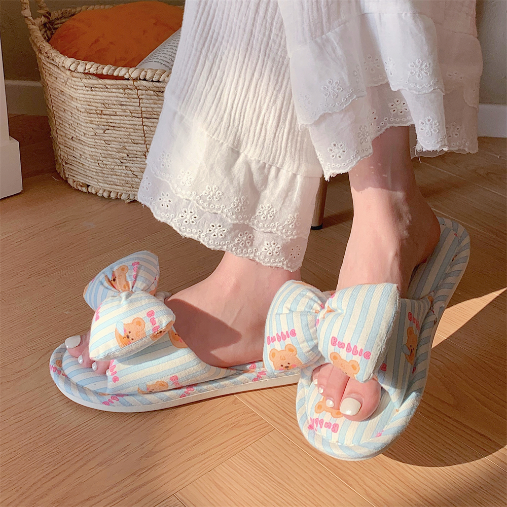 细细条 甜美少女心蝴蝶结室内地板鞋女四季通用可爱小熊居家拖鞋