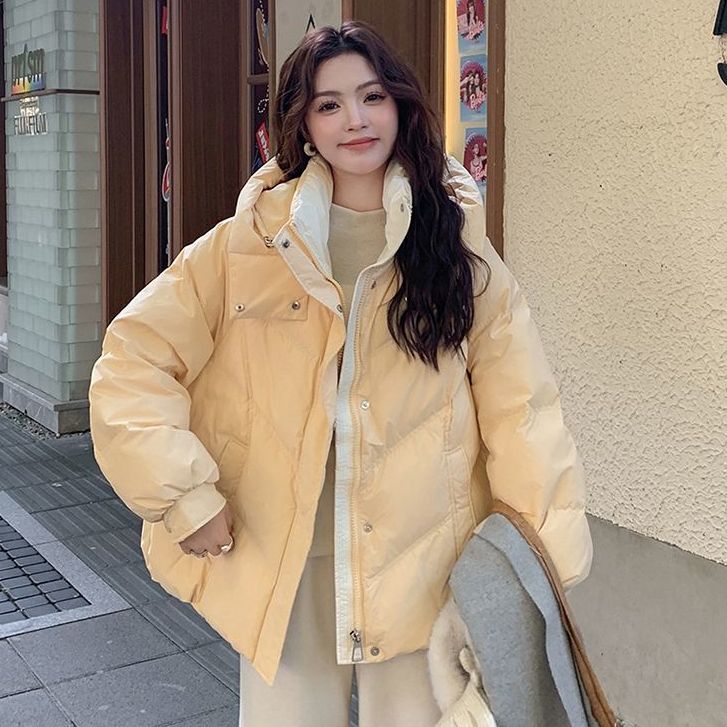 奶fufu云朵棉服女小个子2025冬季新款加厚面包服黄色短款学生棉袄