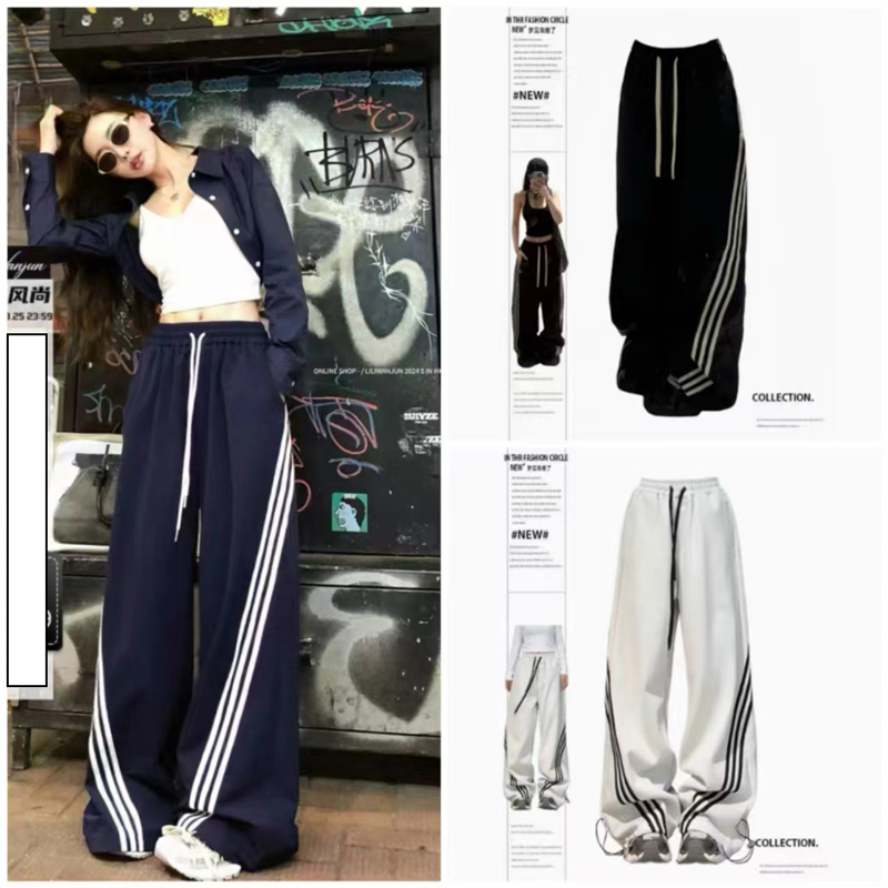 【现货+运险】高街条纹休闲运动裤春夏美式设计感三条杠直筒阔腿裤y