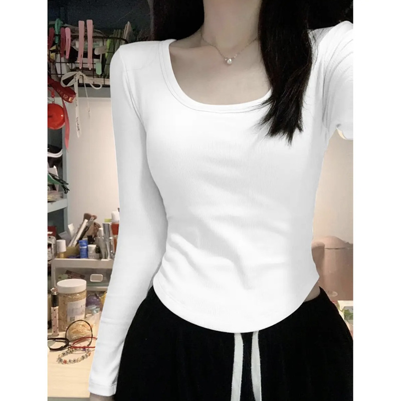春秋打底衫女性感内搭短款上衣女紧身修身显瘦长袖百搭白色辣妹