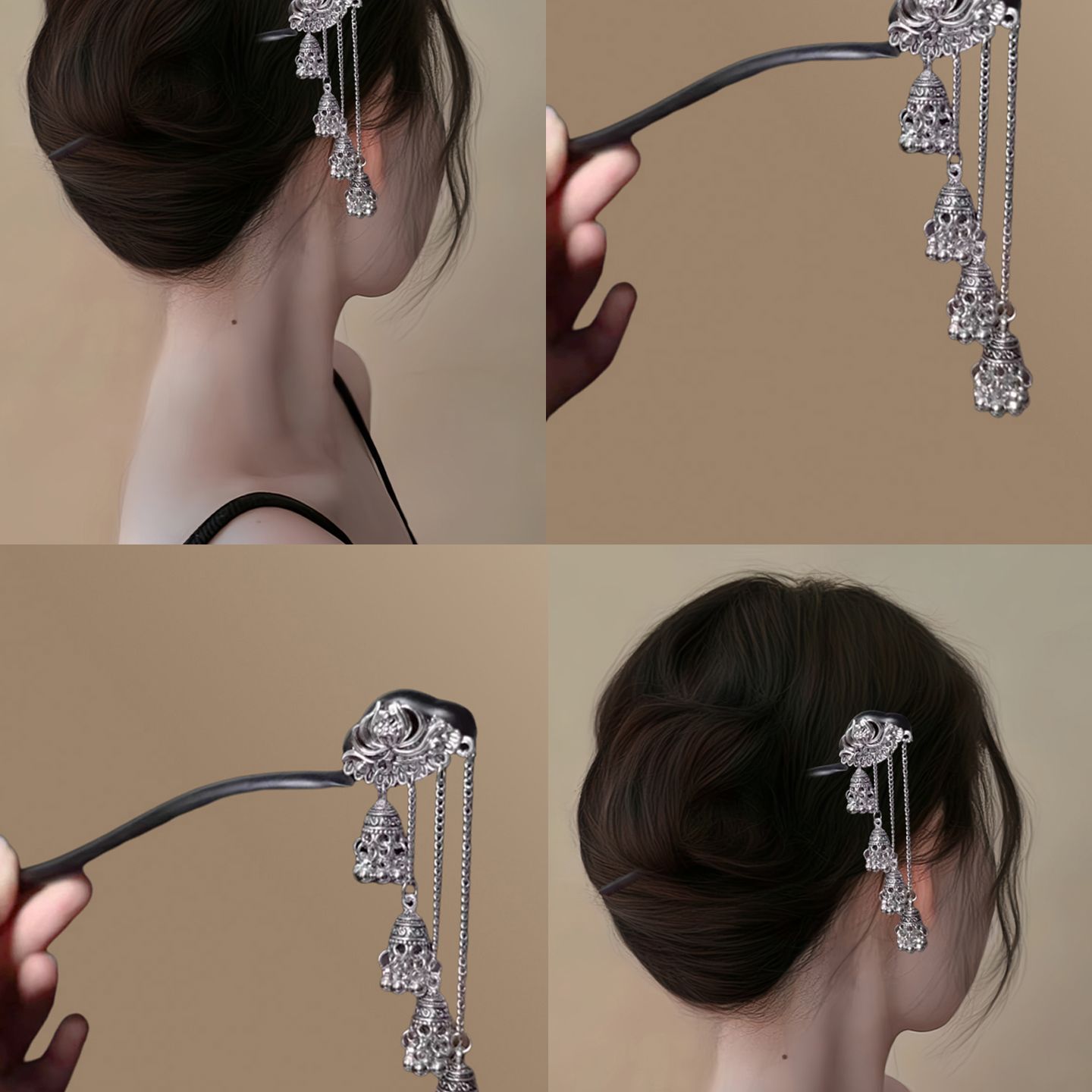 苗疆神女!新中式国风流苏发饰!铃铛发簪苗族古银风挽发发钗拎环