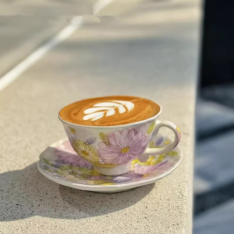 日本进口濑户烧舞陶馆职人手作繁花手绘花朵咖啡杯马克杯生日送礼