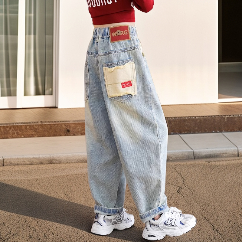 女童牛仔裤春秋款大童时髦儿童秋装2025新款女孩洋气加绒休闲裤子
