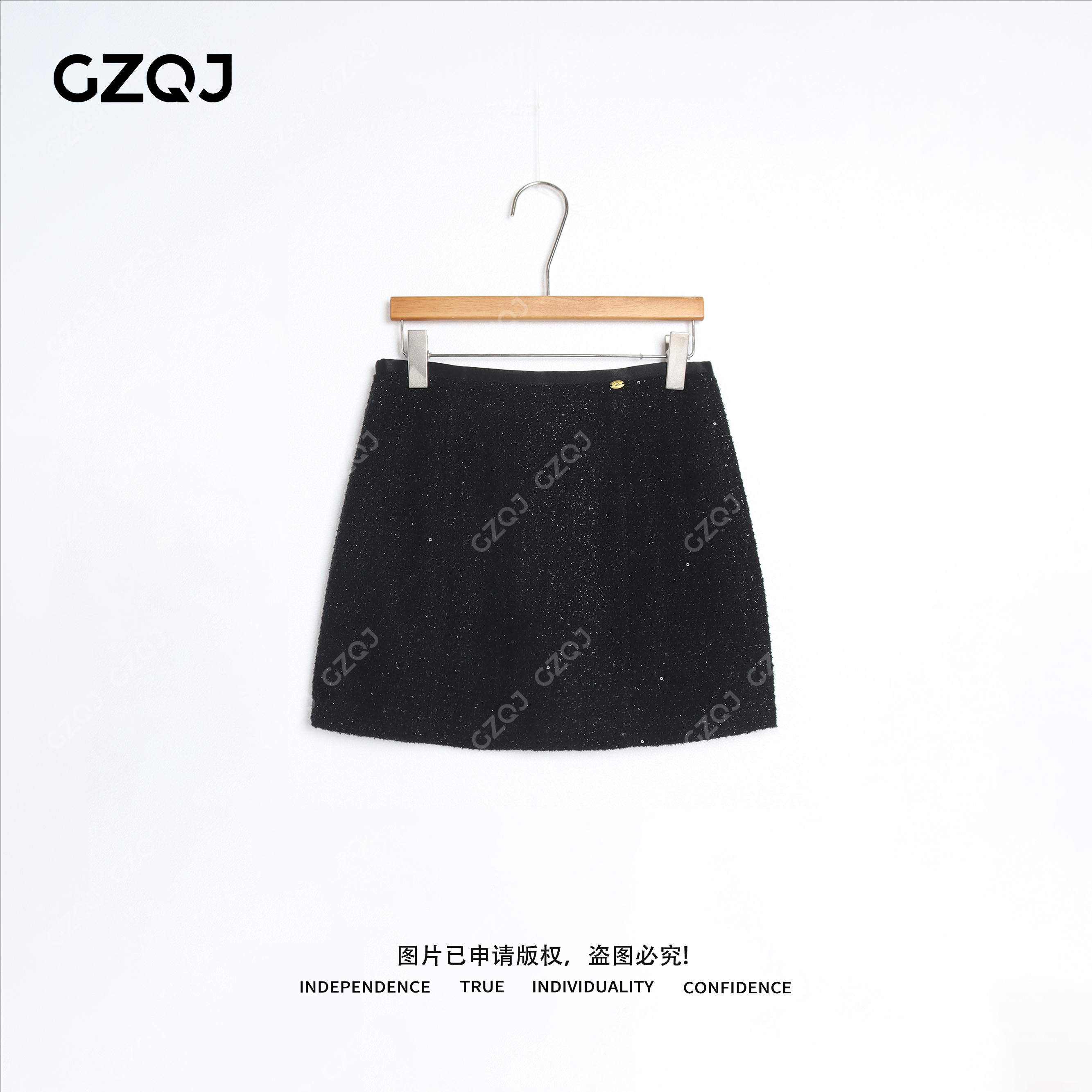 老琴私服【微醺夜宴】羊毛轻奢亮闪闪显瘦包臀半身A字短裙女冬 7203