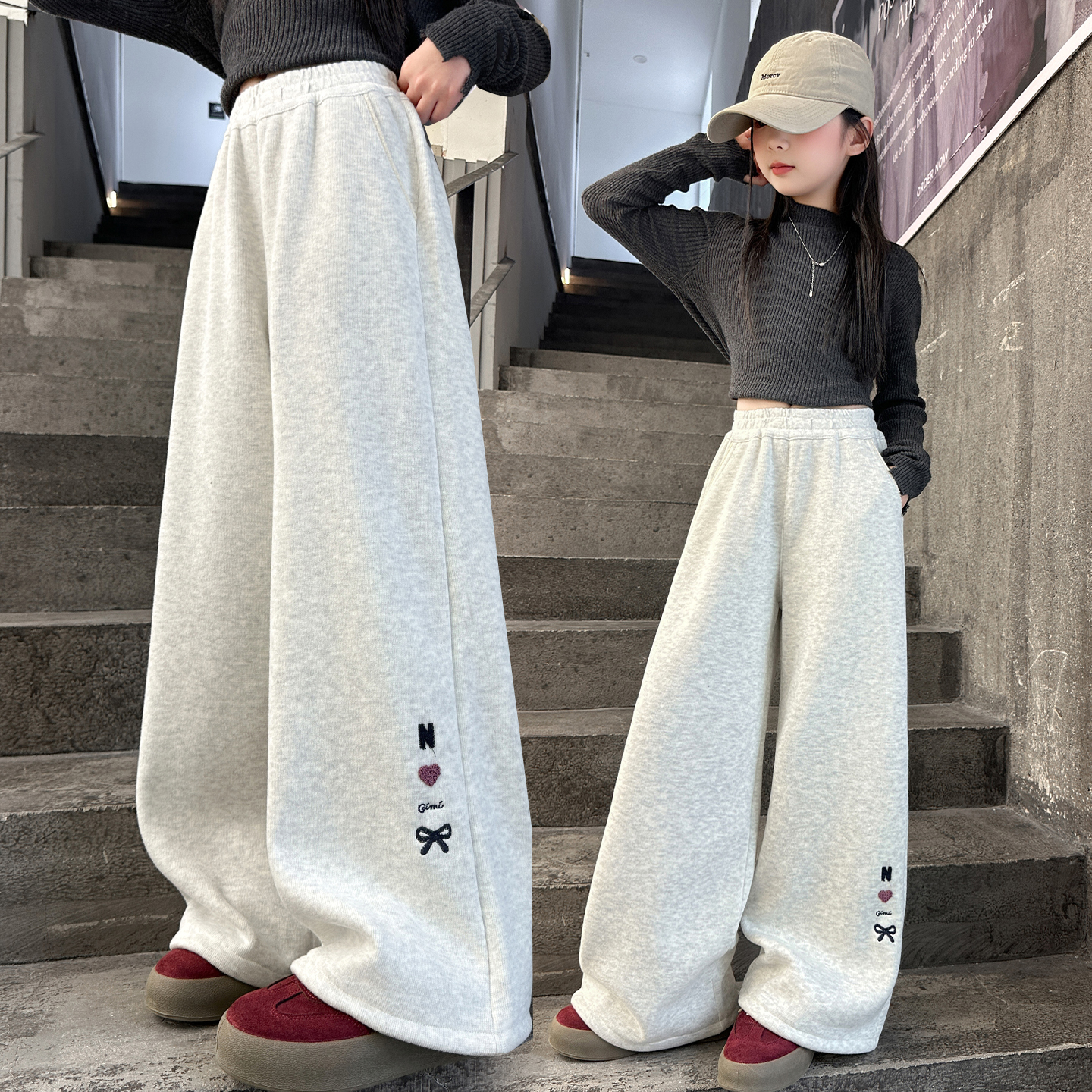 女童休闲裤子新款儿童高腰百搭宽松加绒加厚中大童冬季直筒阔腿裤