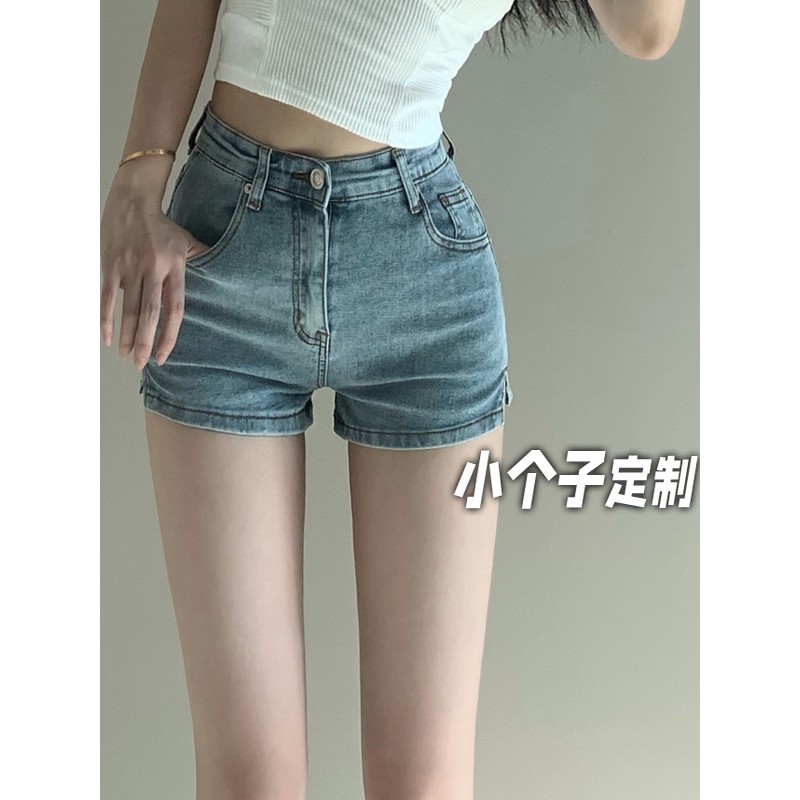 150小矮个子紧身复古牛仔短裤女夏季弹力超短裤显瘦高腰包臀热裤
