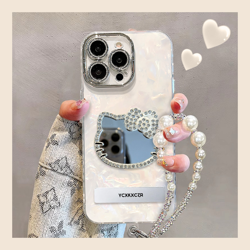 新款贝壳纹手机壳适用于苹果16/15/14网红KT猫镜子13/12创意流行