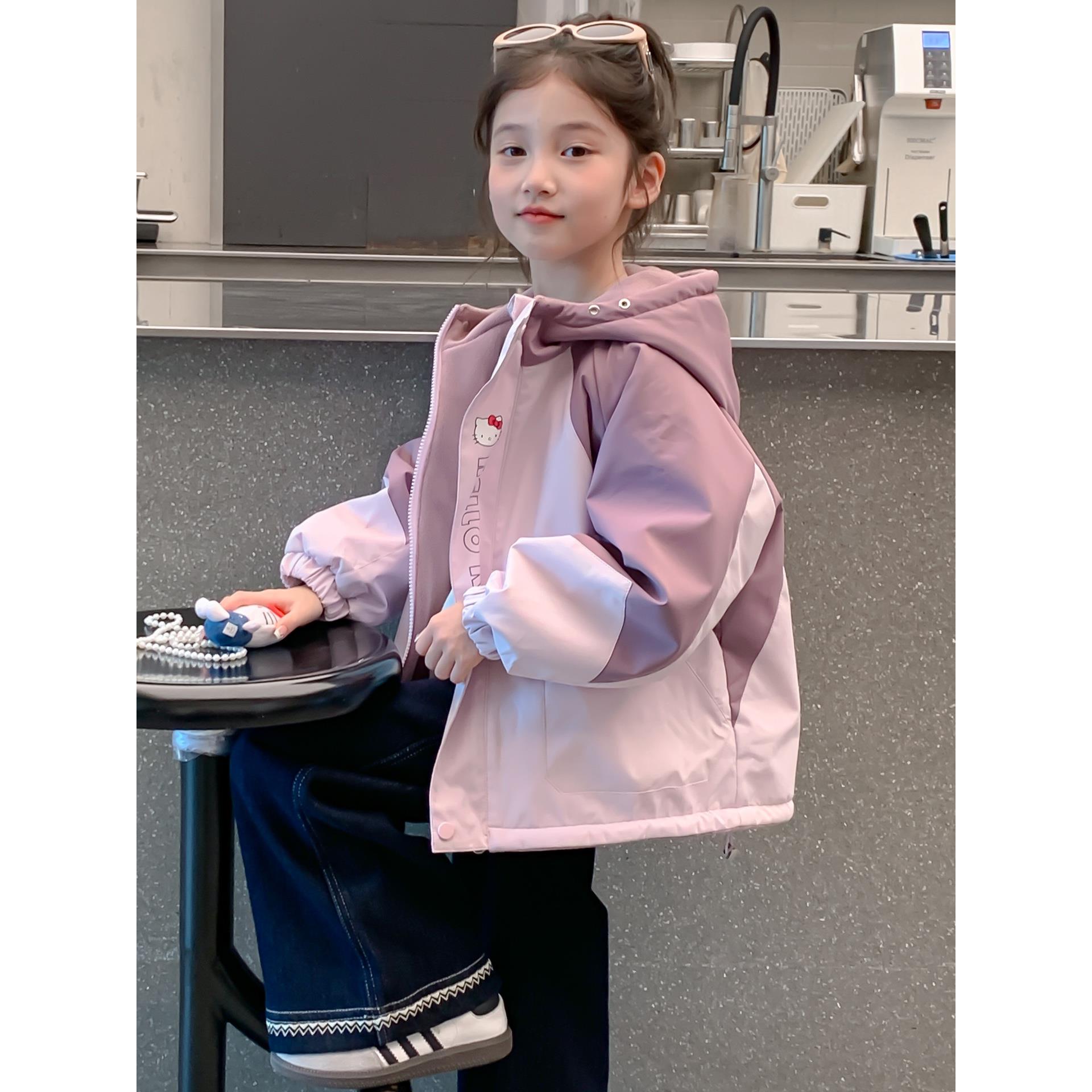 巴拉优选女童秋装外套2025新款儿童女孩秋冬两面穿加绒加厚连帽猫