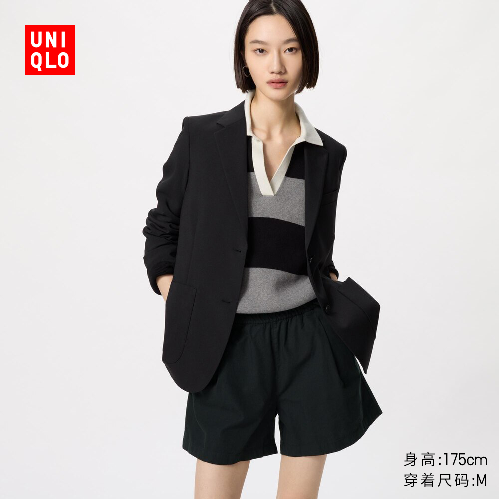 优衣库女装棉质松紧短裤/素色休闲居家可外穿473756