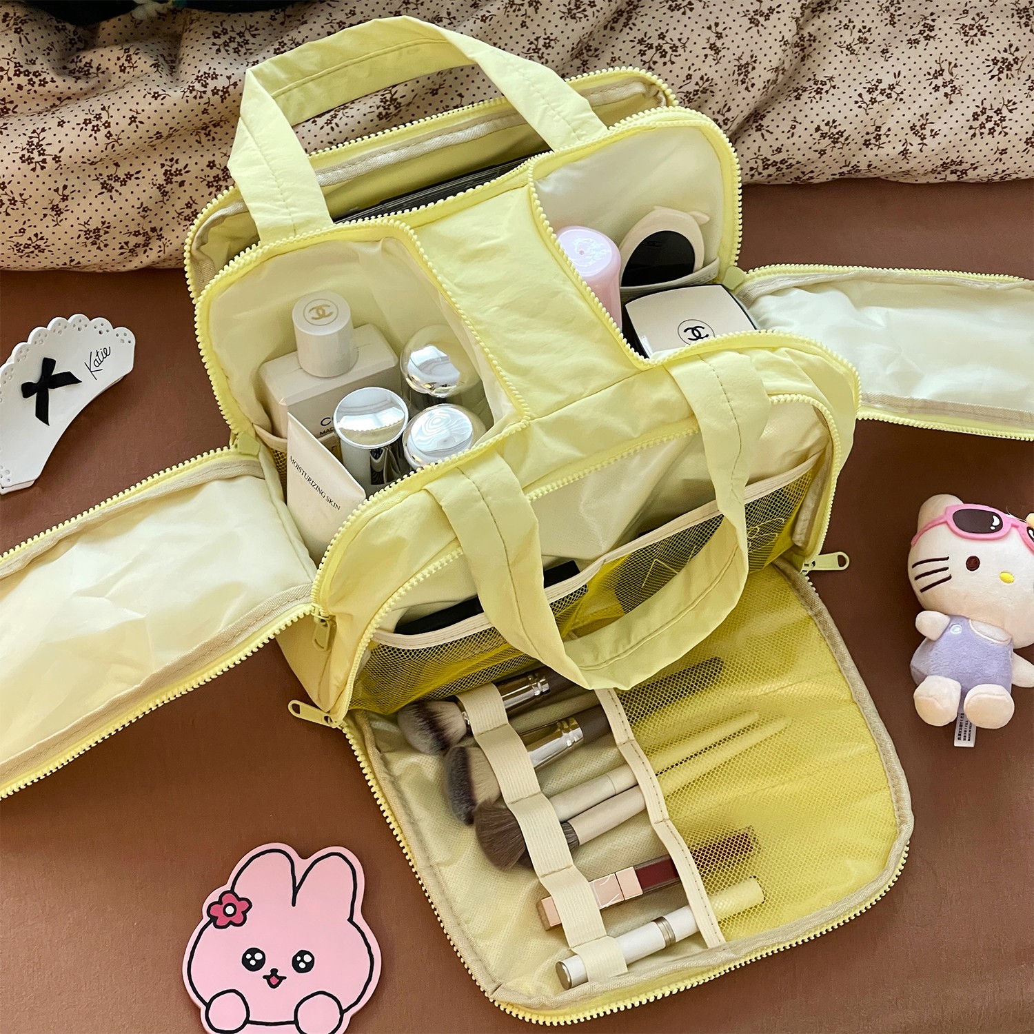 大容量双开口化妆包女便携式高颜值手提分区收纳包旅行防水洗漱包
