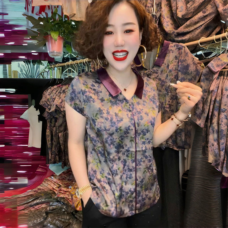 夏季短袖上衣宽松时尚洋气妈妈装娃娃领减龄休闲衬衫女士T恤