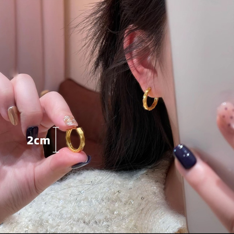 合金耳饰 925银针新款金色素款圈圈耳扣小巧个性百搭耳环女耳饰