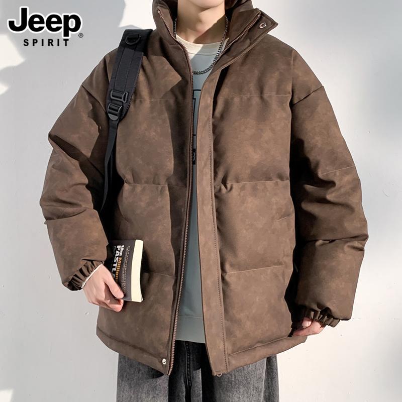JEEPSPIRIT吉普冬季美式棉服男保暖夹棉皮衣休闲宽松美拉德棉衣