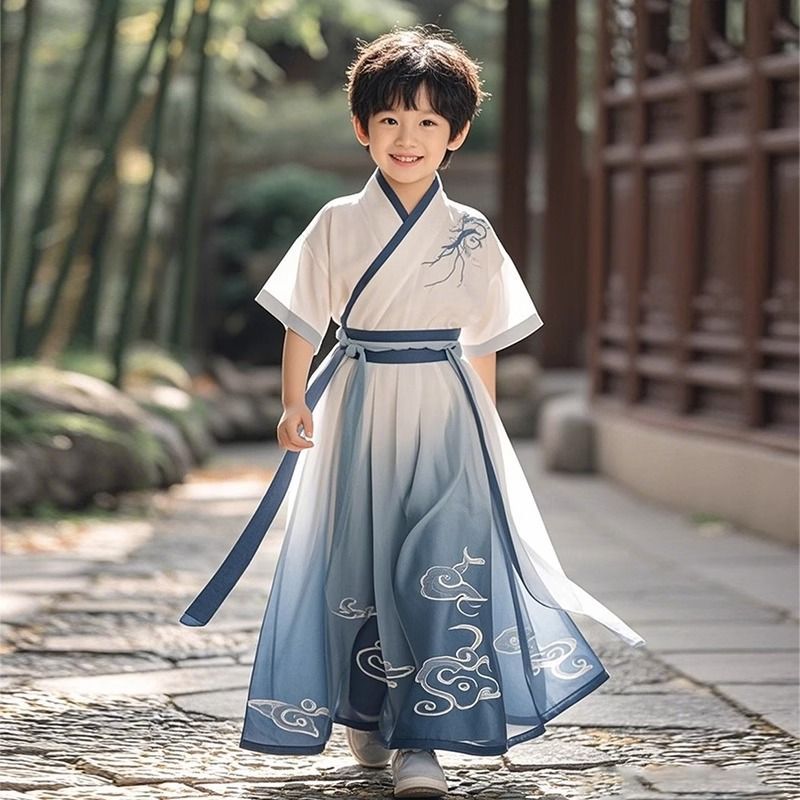 男童夏季薄款汉服2025新款儿童新中式国风唐装男孩日常可穿古装夏