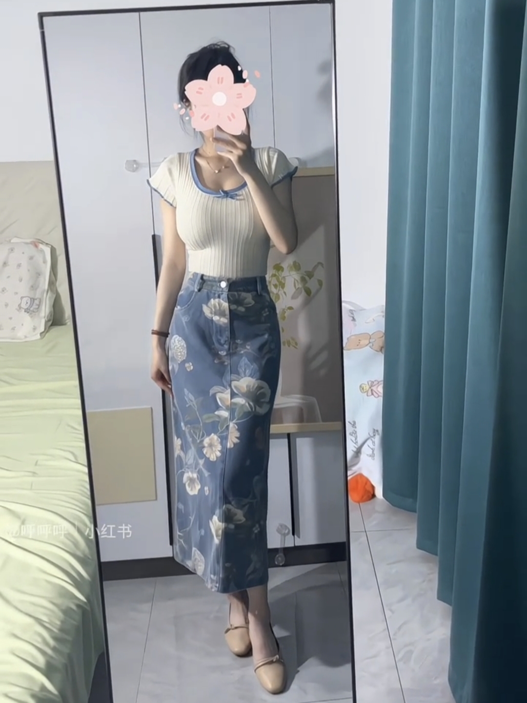 韩系设计感甜美收腰针织短袖T恤女夏季新款时尚牛仔半身裙两件套