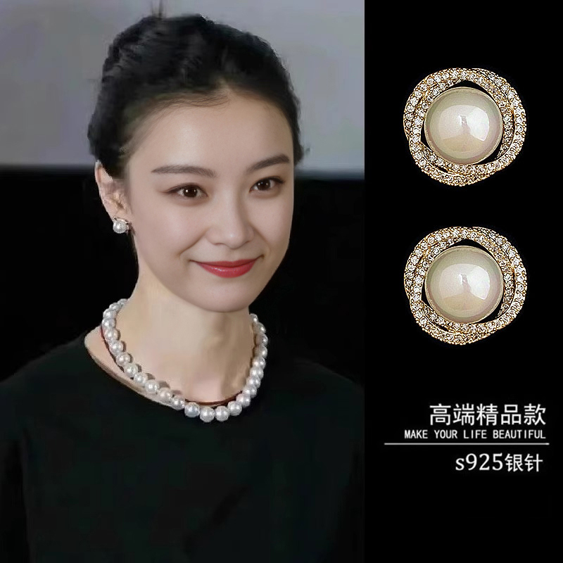 铜合金莫桑石耳饰 夸张简约小香风法式蚊香盘复古耳钉无耳洞耳夹