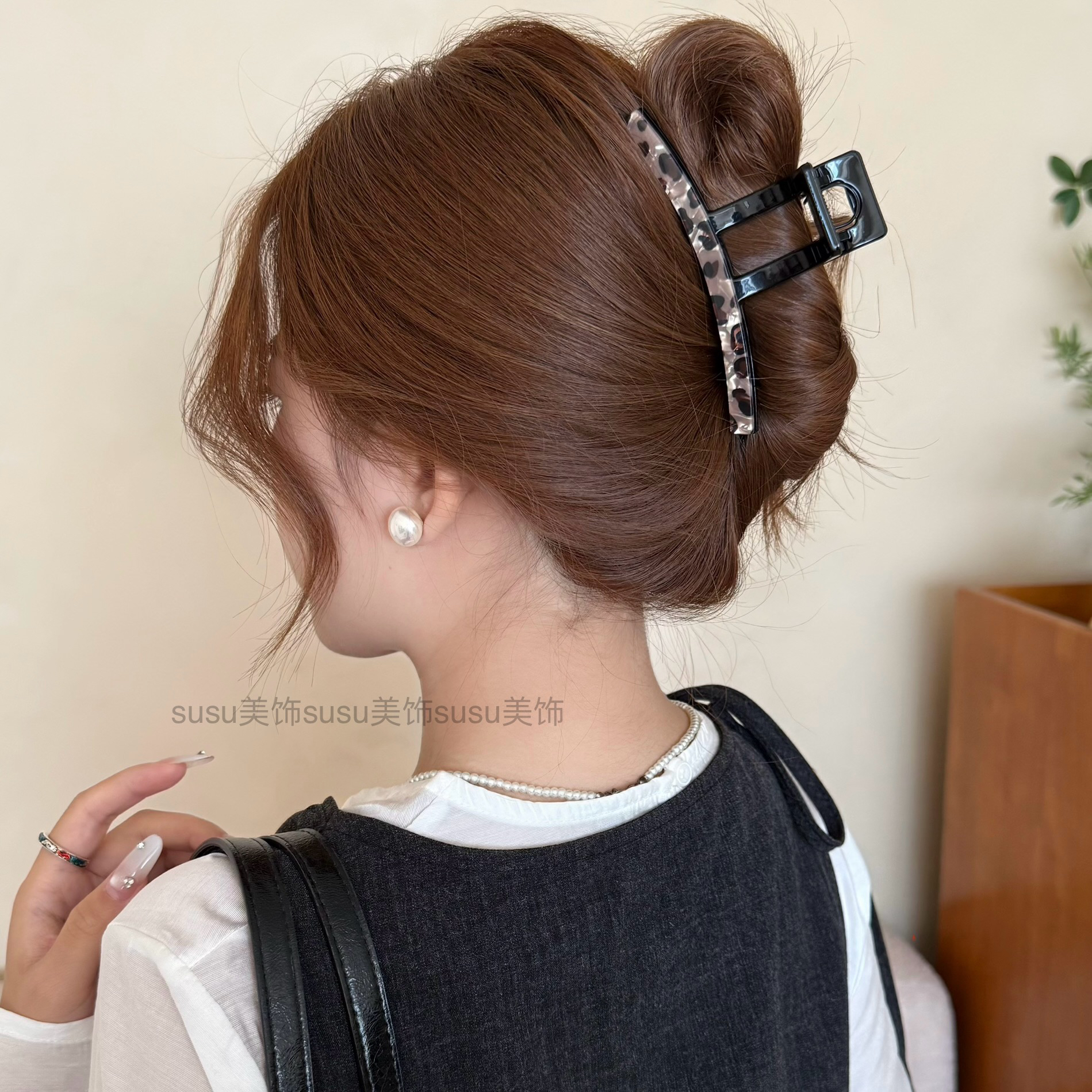 醋酸豹纹发夹发饰气质时尚鲨鱼夹高级百搭优雅复古简约小众设计感