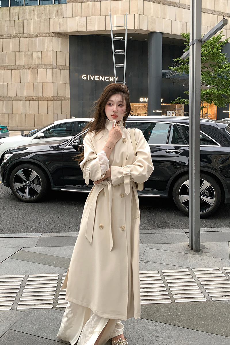 复古英伦风长款风衣外套女2025春秋季高级感白色气质大衣收腰显瘦
