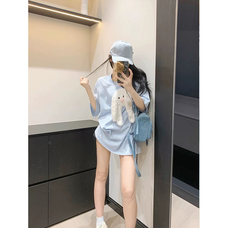 短袖女款爆款2025新款夏季显瘦白色宽松设计感减龄百搭圆领T恤