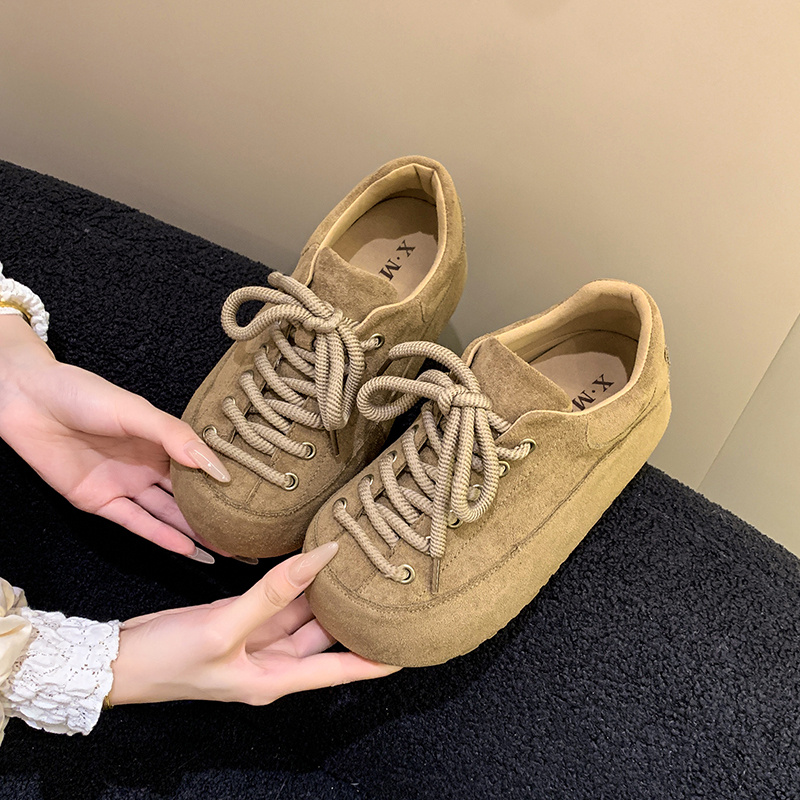 松糕厚底丑萌勃肯鞋女秋季新款小个子增高面包鞋休闲复古系带单鞋