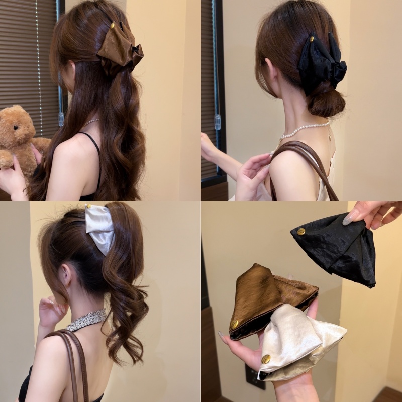 简约法式布艺复古蝴蝶结发夹女高级感发卡后脑勺发饰鲨鱼夹头饰