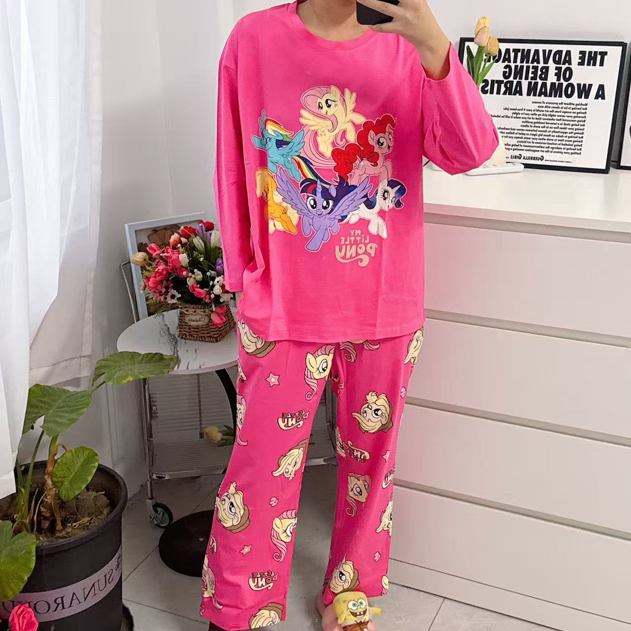 圆领秋季长袖/短袖长裤睡衣休闲显瘦家居服卡通印花时尚两件套