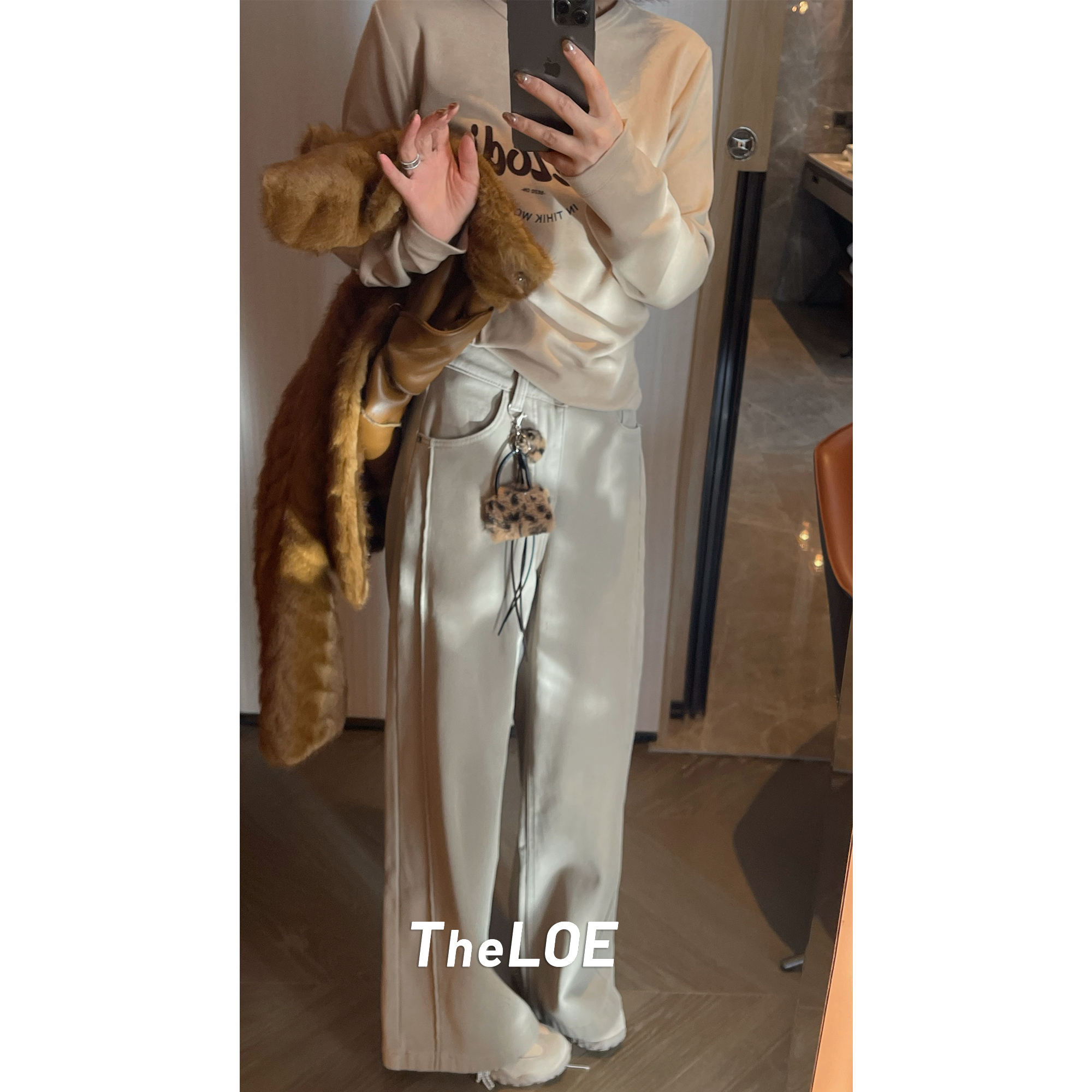 TheLOE/【密密绒十分奶奶直筒阔腿裤】宽松高腰显瘦牛仔裤#LE-8509