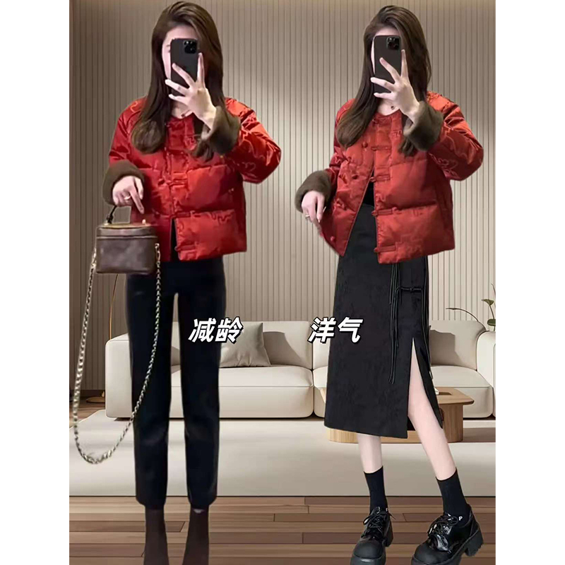 小个子时尚短款新中式中国风红色棉服外套唐装年轻款高端上衣2025