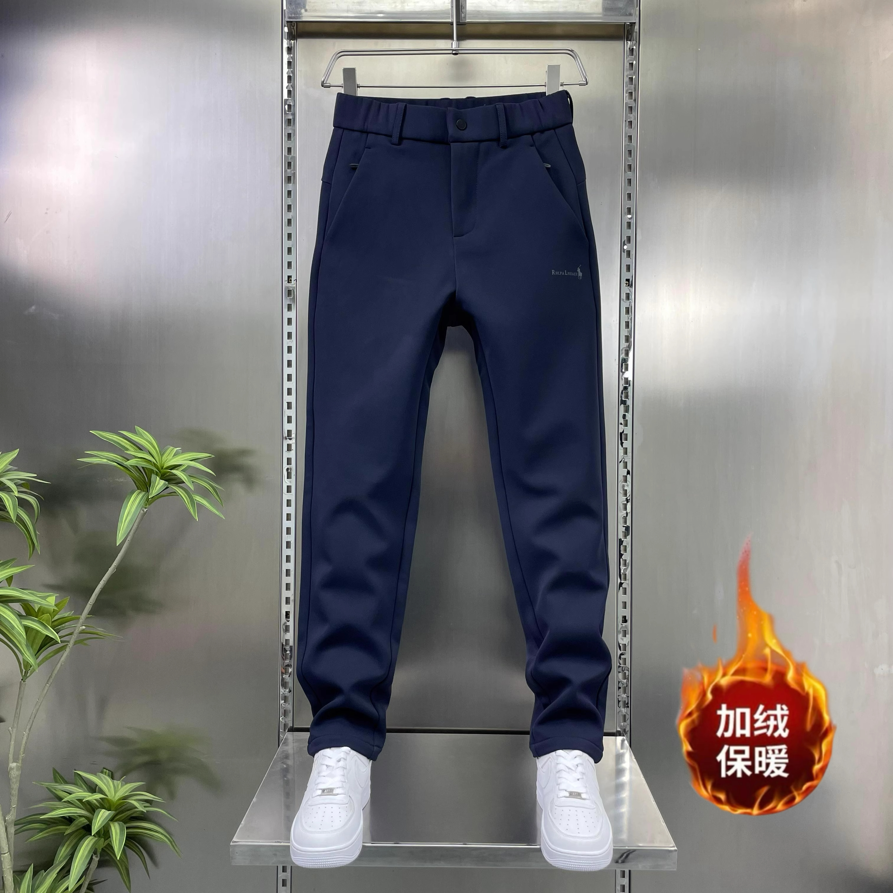 2025新款加绒加厚男士秋冬季舒适百搭时尚简约高档商务弹力休闲裤