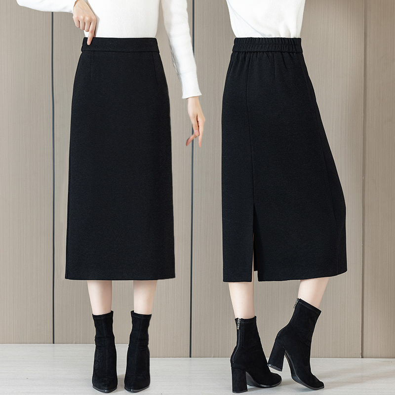 包臀半身裙女秋冬2025新款显瘦松紧腰后开叉西装毛呢一步裙中长裙