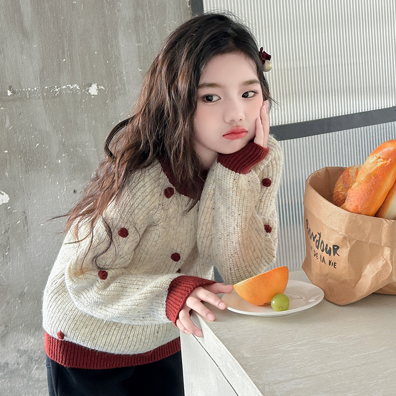 女童毛衣秋冬款2025新款洋气女大童针织套头线衣儿童冬装针织上衣