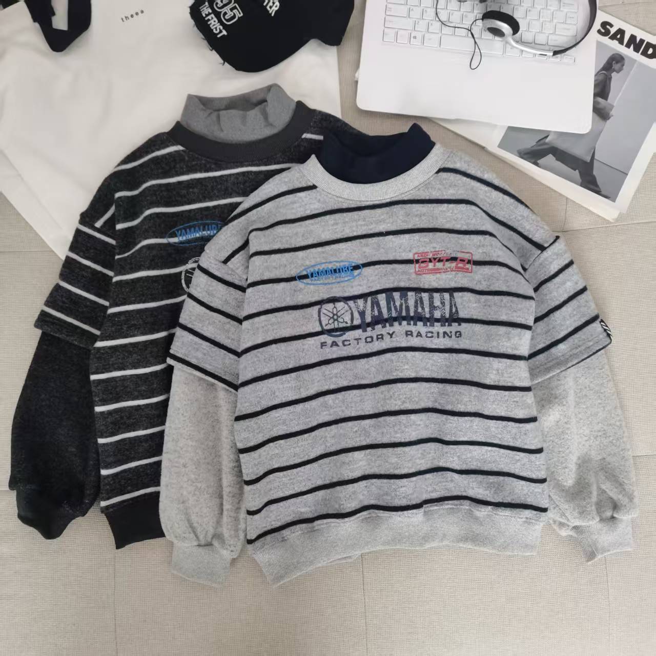 【奢彩棉加绒】秋冬款儿童韩版加厚一体绒休闲卫衣2025新款假两件