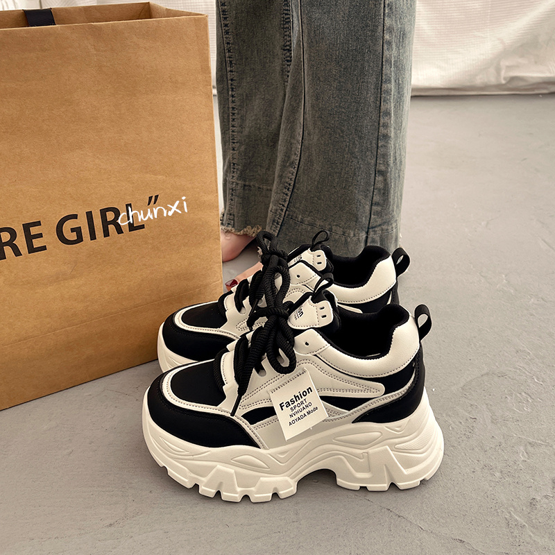 爆款松糕厚底老爹鞋女小个子增高2025新款欧货夏季白色百搭休闲鞋