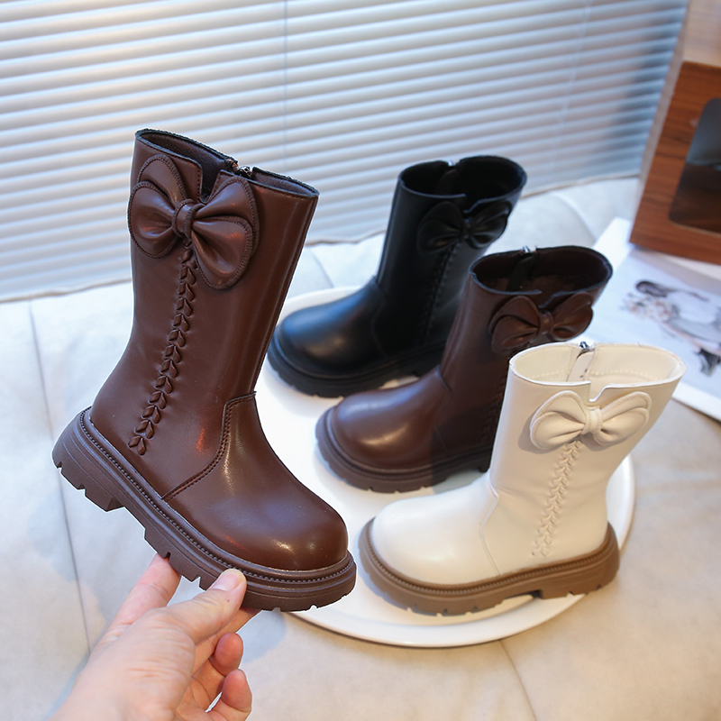 黑色女童长靴2025新款秋季儿童皮靴高筒公主风小女孩百搭大童靴子