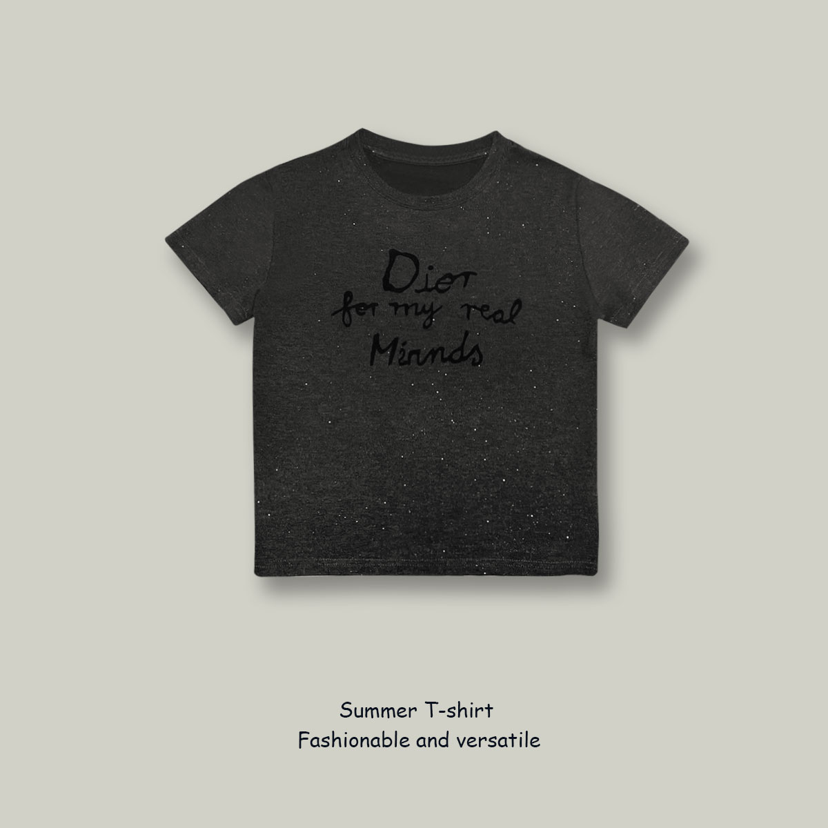 2025夏季新款时尚百搭洋气短袖T恤女字母撒银圆领显瘦遮肉上衣女