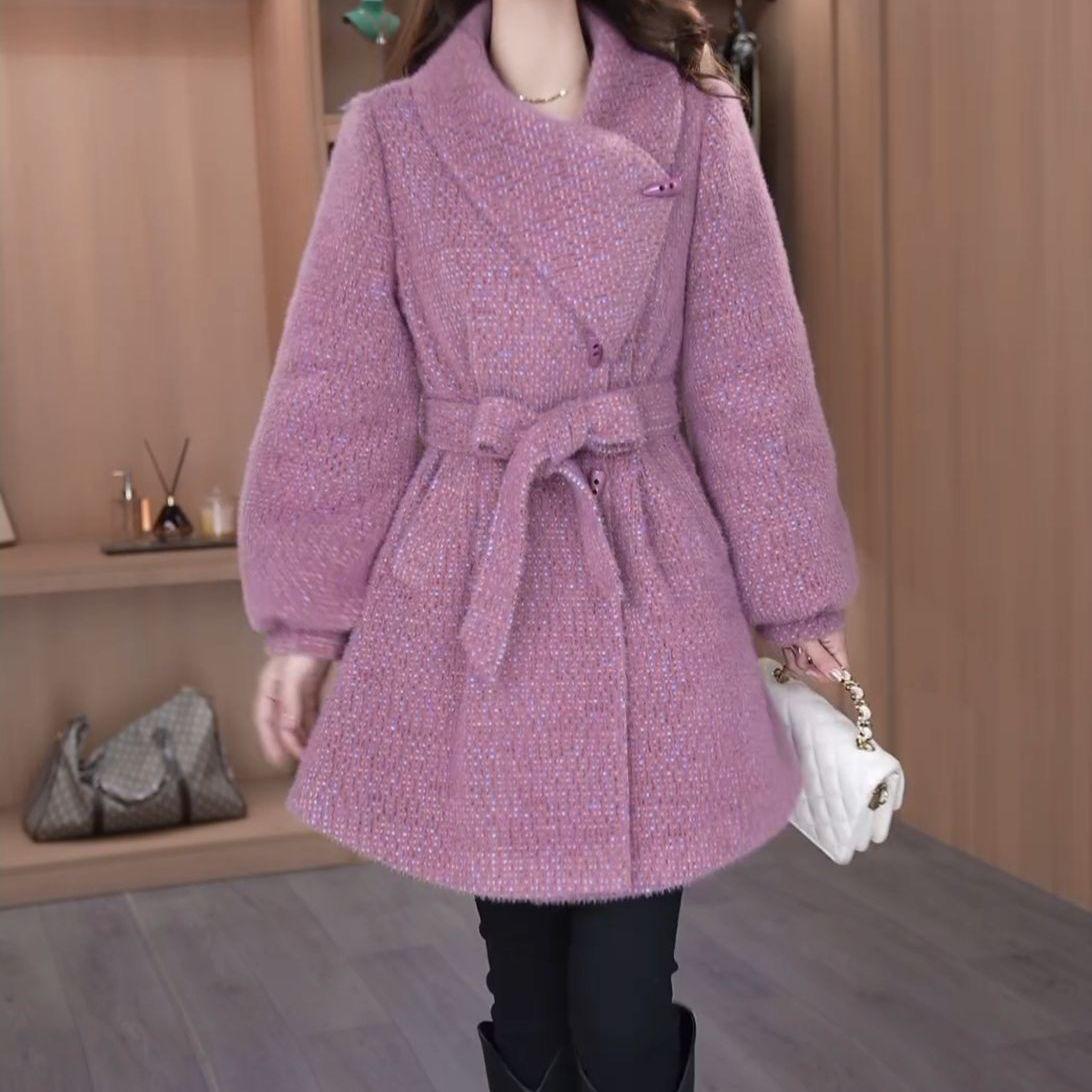 高级雪晶绒夹棉加绒加厚棉服大衣2025冬季新款保暖减龄中长款外套