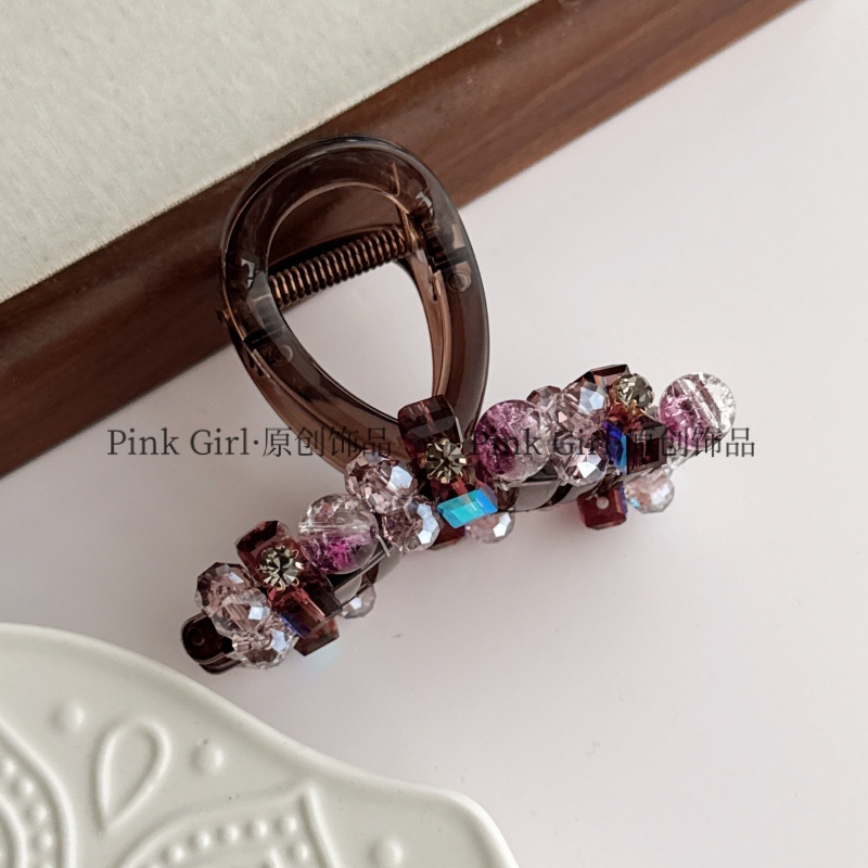 Pink Girl  F157精致高级水晶抓夹8cm气质优雅后脑勺盘发夹鲨鱼夹