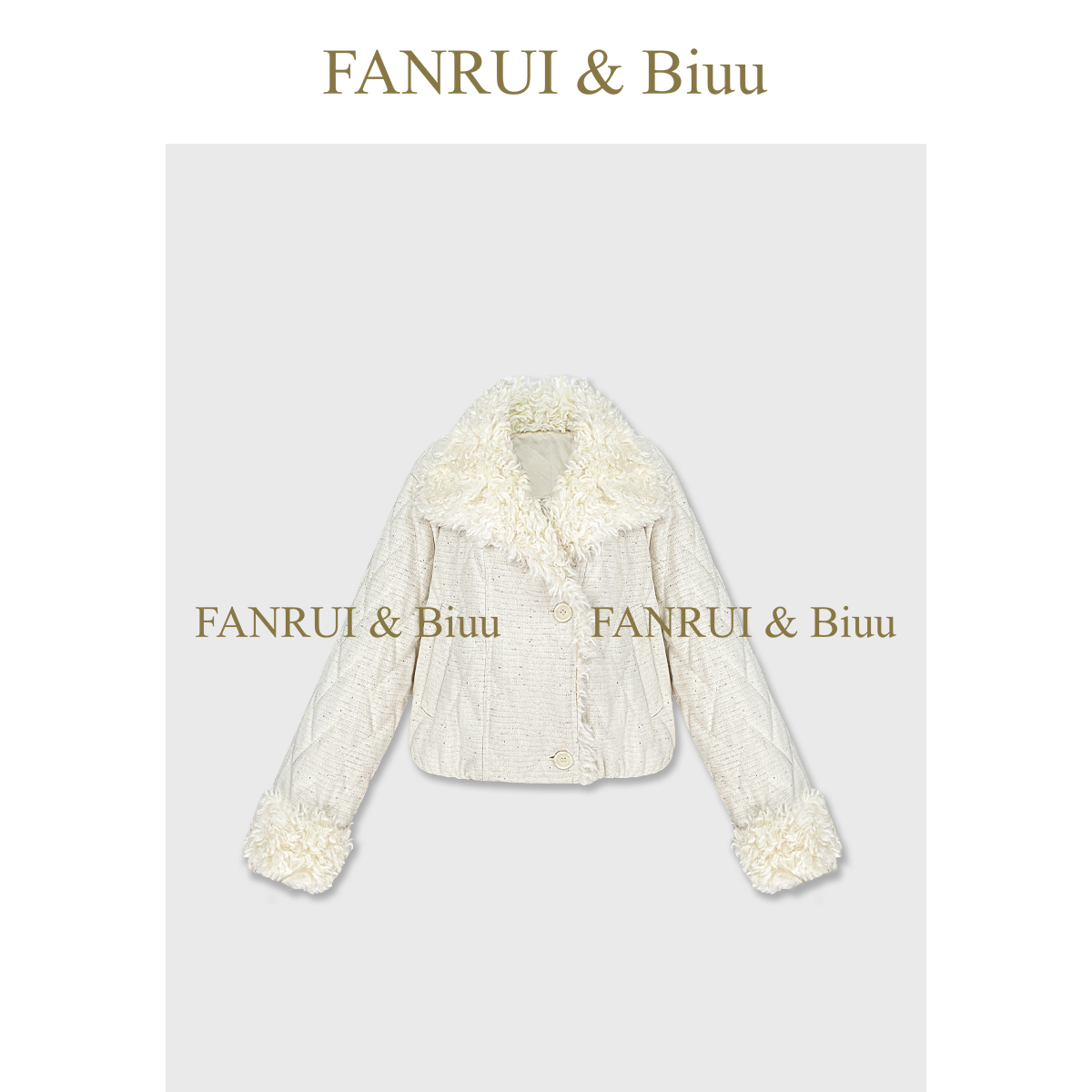 FANRUI/泛芮 「星砂缀领」亚麻羊毛烫钻细闪复古洋气棉服外套B19787