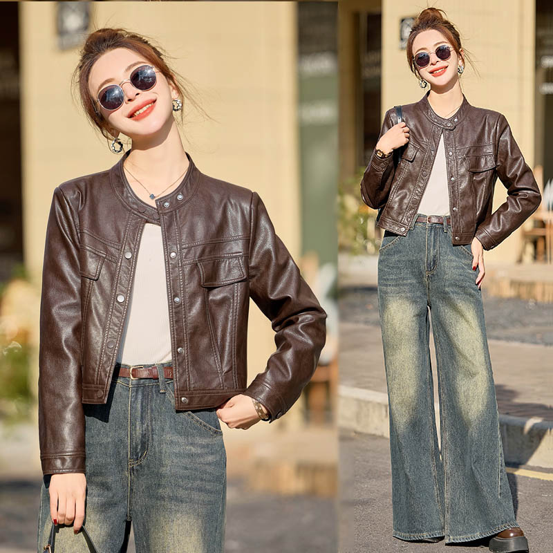 海宁真皮短款皮衣女款2025年开春新款绵羊皮机车服酷飒风夹克外套