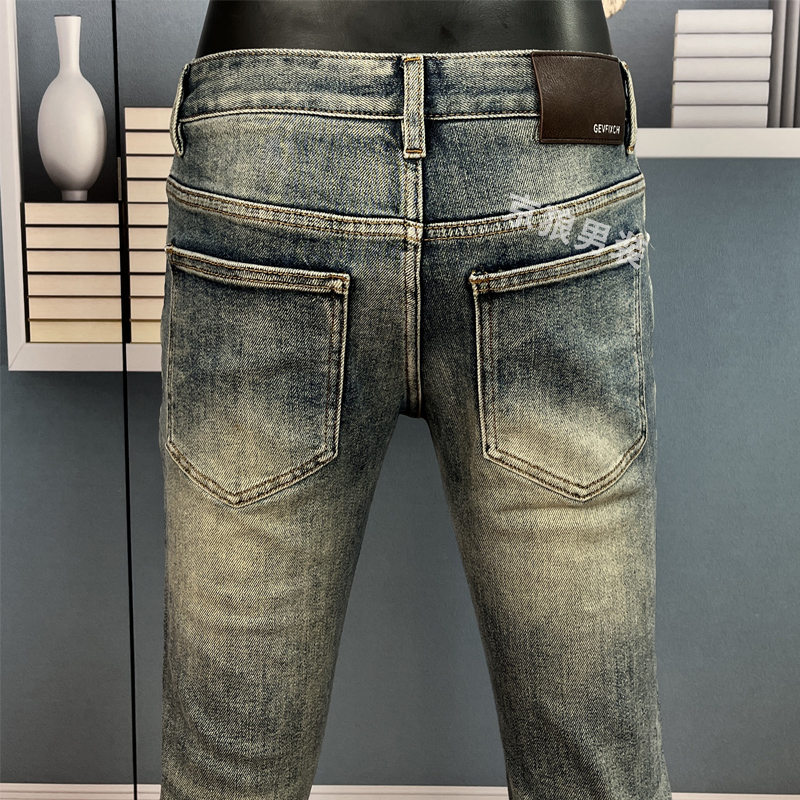 【秋冬新款】2283复古风潮流高端牛仔裤男士修身小脚裤弹力中腰长裤