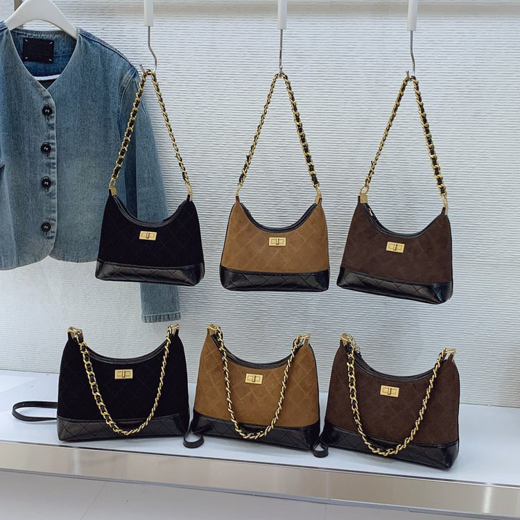 2025新款小众磨砂皮菱格链条托特包超火单肩斜挎包