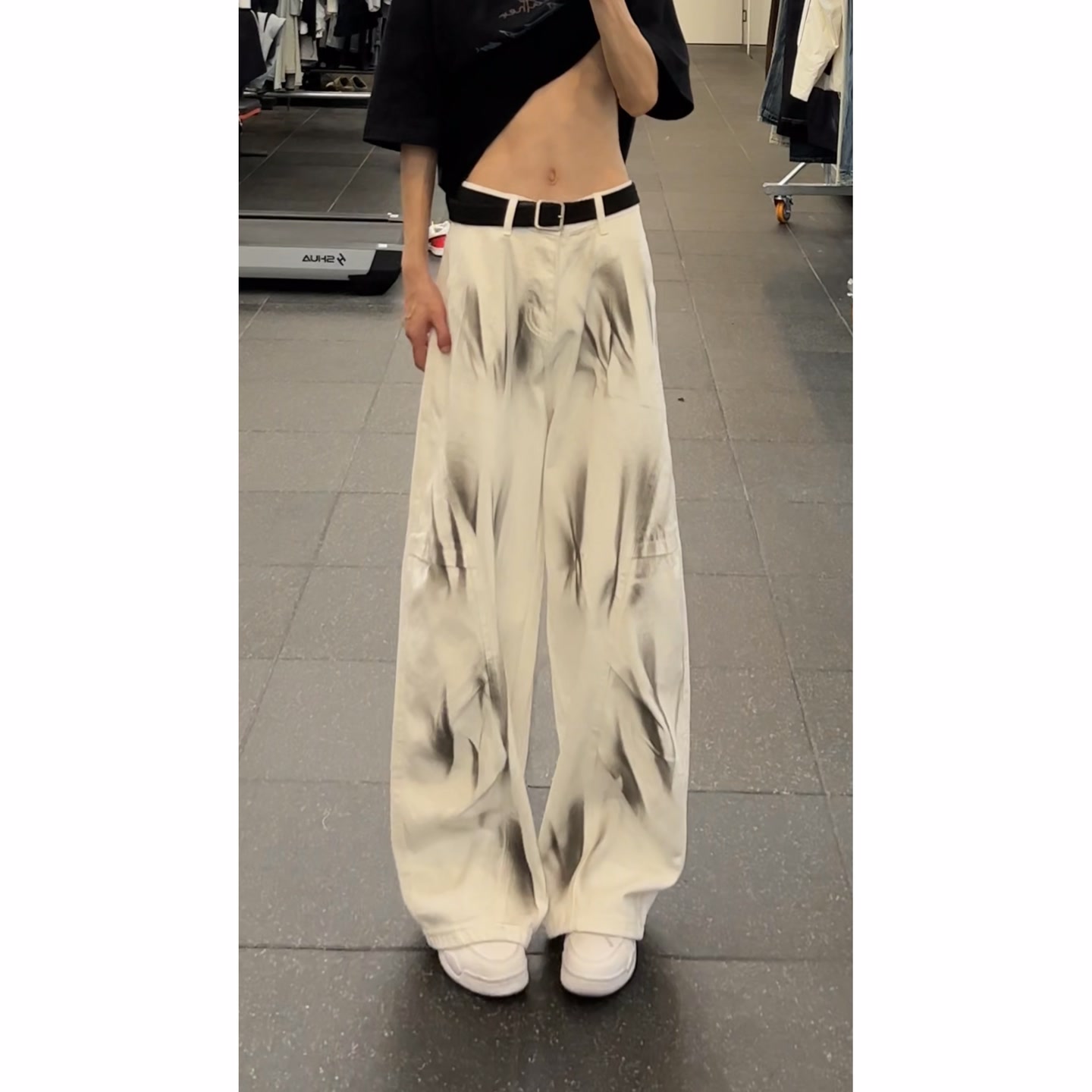 夏季美式高街垂感宽松直筒扎染裤子渐变男女运动阔腿休闲裤